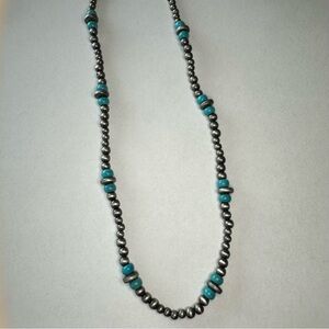 Silver and Turquoise Color Beaded Necklace